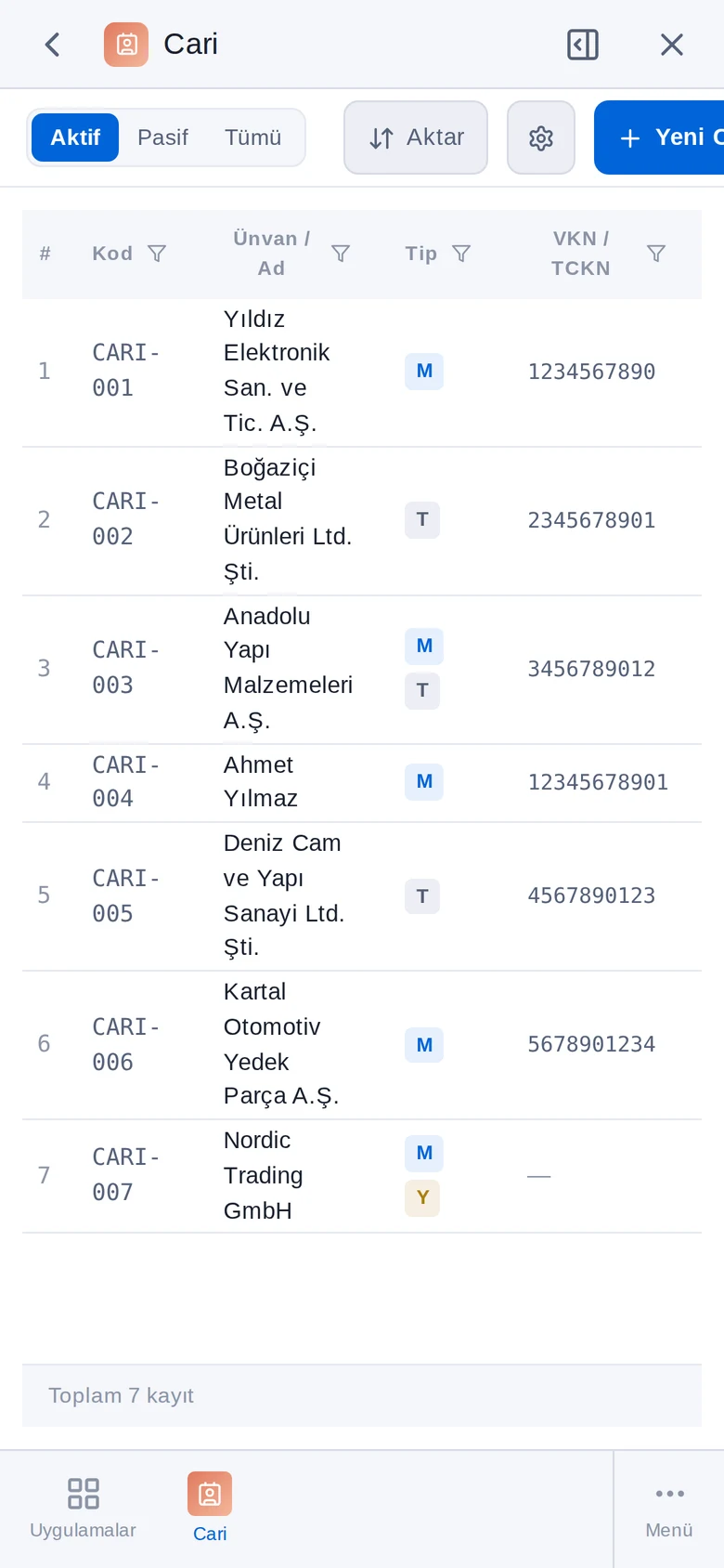 Oefseki mobil: Cari listesi telefon ekranında